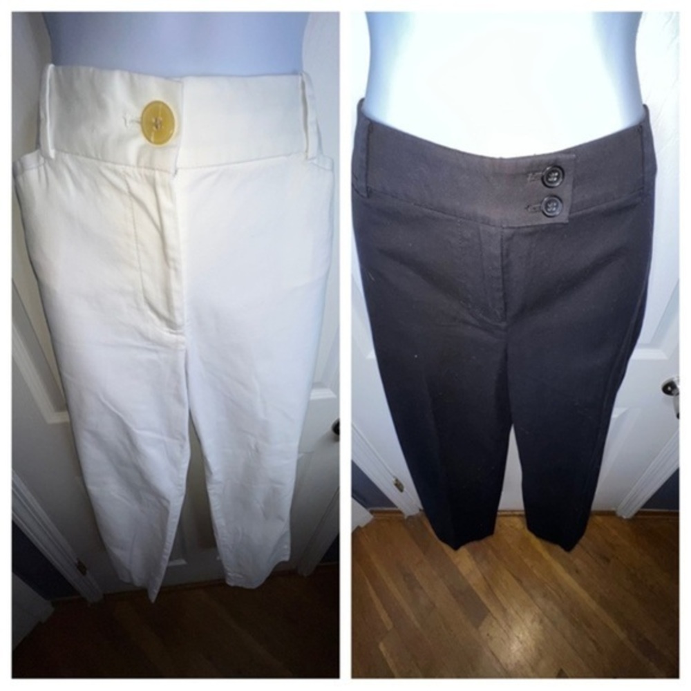 2 Talbots Womens Sz 4 Black & White Perfect Crop Curvy Dress Pant Chino S NEW